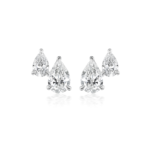 18K Double Emerald Cut Diamond Stud Earrings